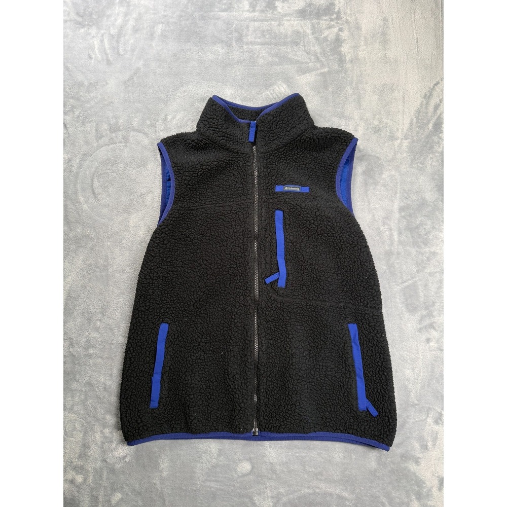 Columbia Sportswear Vest Mens Large Black Blue Full Zip Sherpa Fleece Outdoor